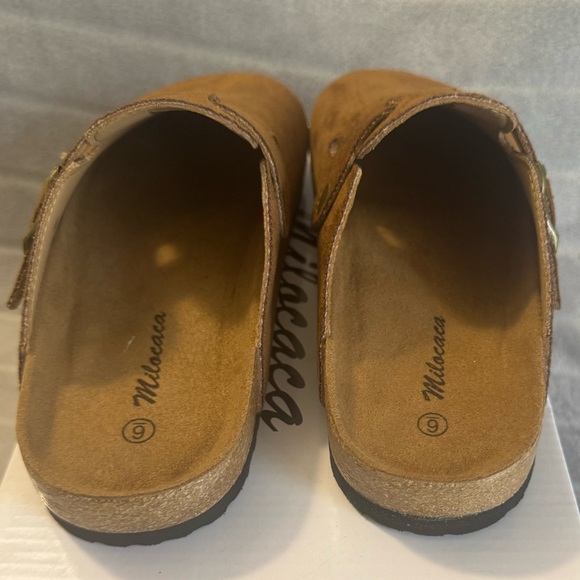 Milocaca Brown Adjustable Buckle Faux Suede Clogs Size 6 - Picture 5 of 9